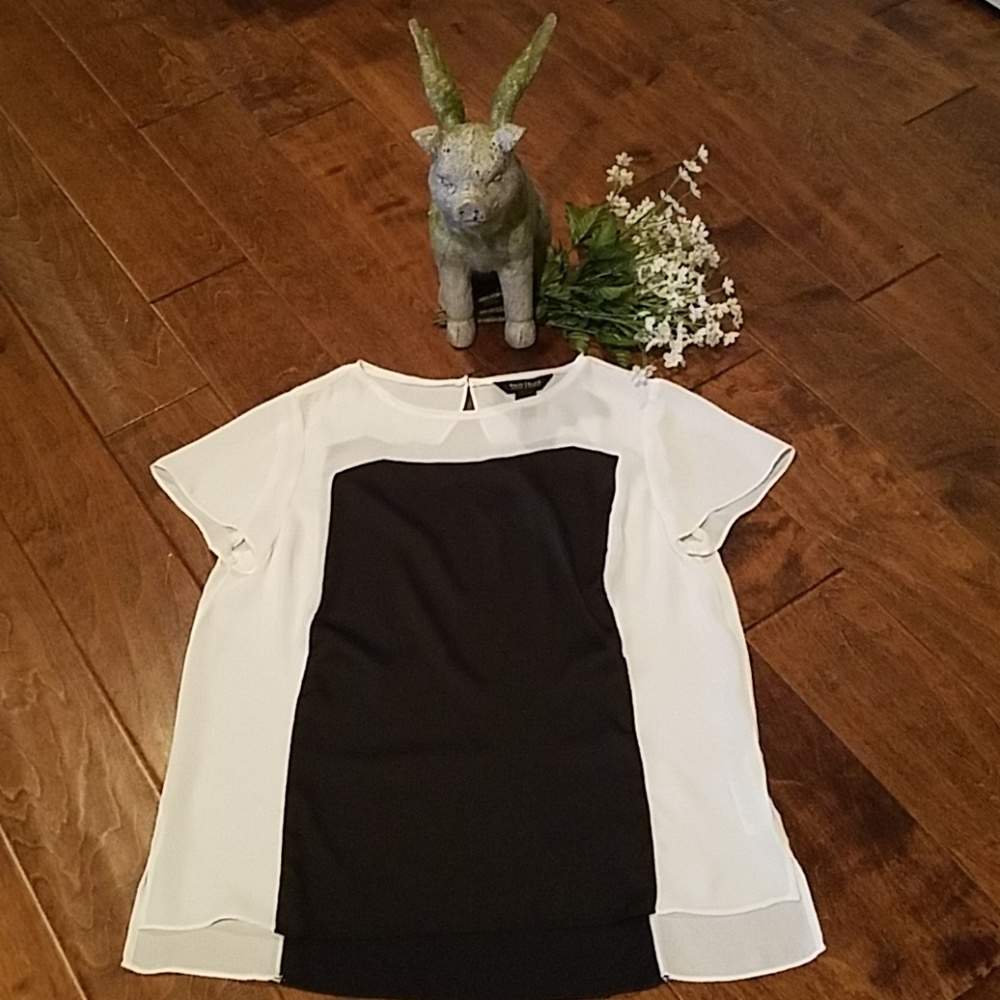 White House Black Market Contrast Black Tee